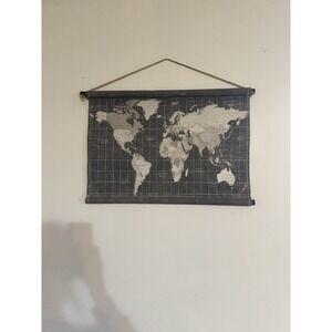 World Map Gray Canvas Farmhouse Rustic Homeschool Decor Hanging Minimal Modern